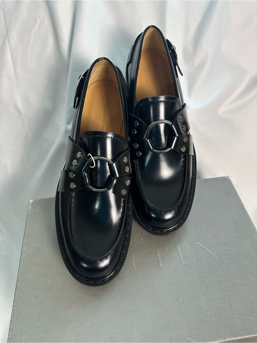 Alexander McQueen Black Leather Monk Strap Shoes 44